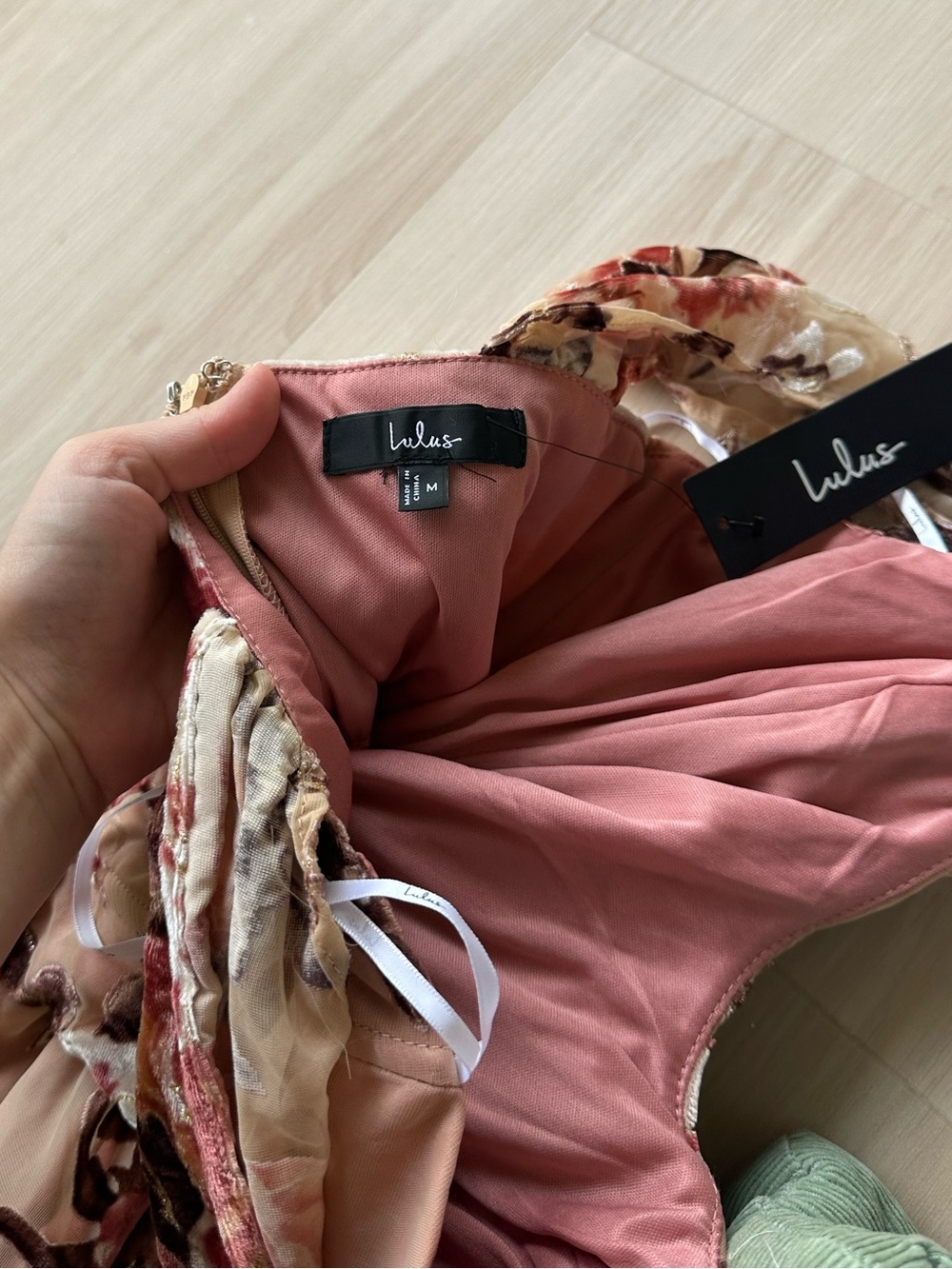 LULU’S Composed Beauty Blush Pink Burnout Velvet Floral Midi Dress - Picture 6 of 6